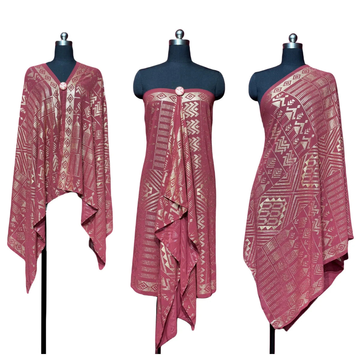 Gold Print Sheer Wrap Scarf for Layering over Outfits