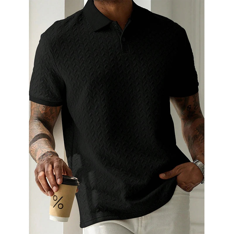 Men's Textured Short-Sleeve Regular-Fit Polo Shirt with Button Placket for Everyday Outfits