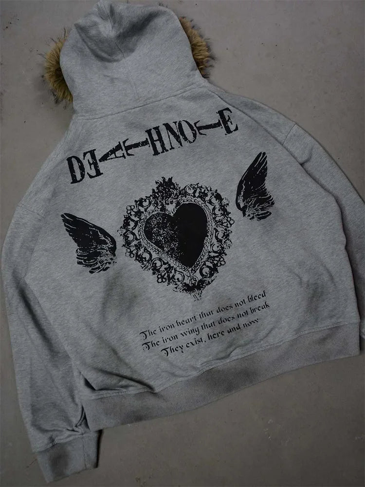 Fluffy Trim Long Sleeve Full Zip Casual Hoodie