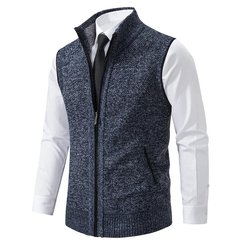 Men's Stand Collar Zip Front Knit Vest
