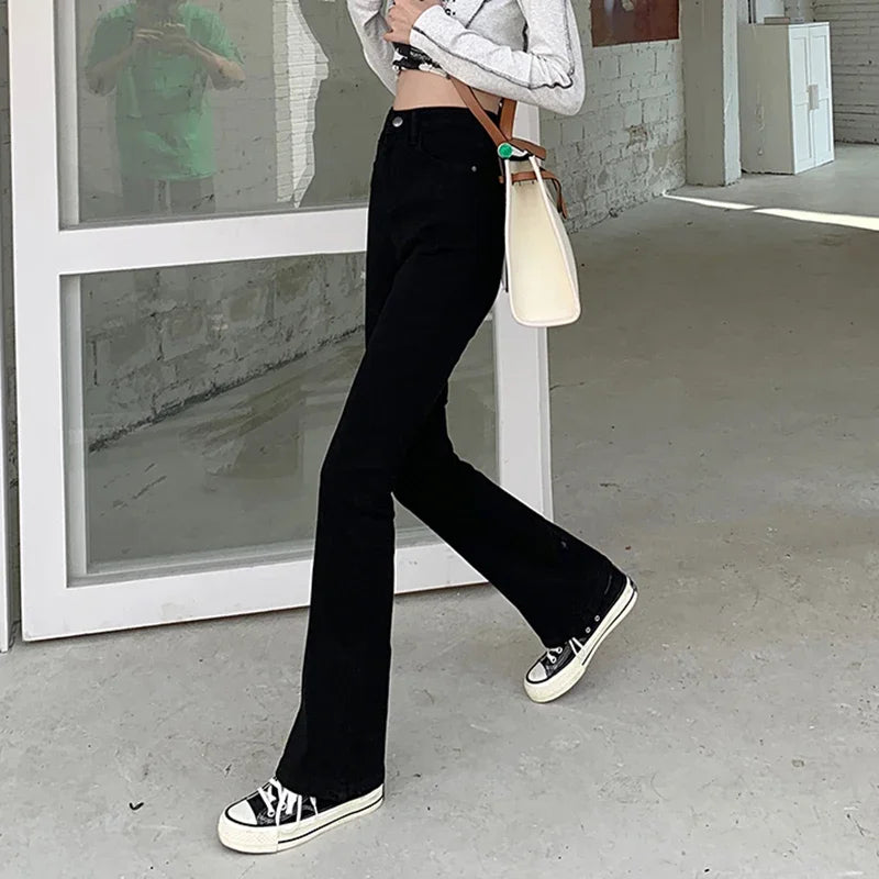 Women's Black High Waist Flared Leg Denim Jeans