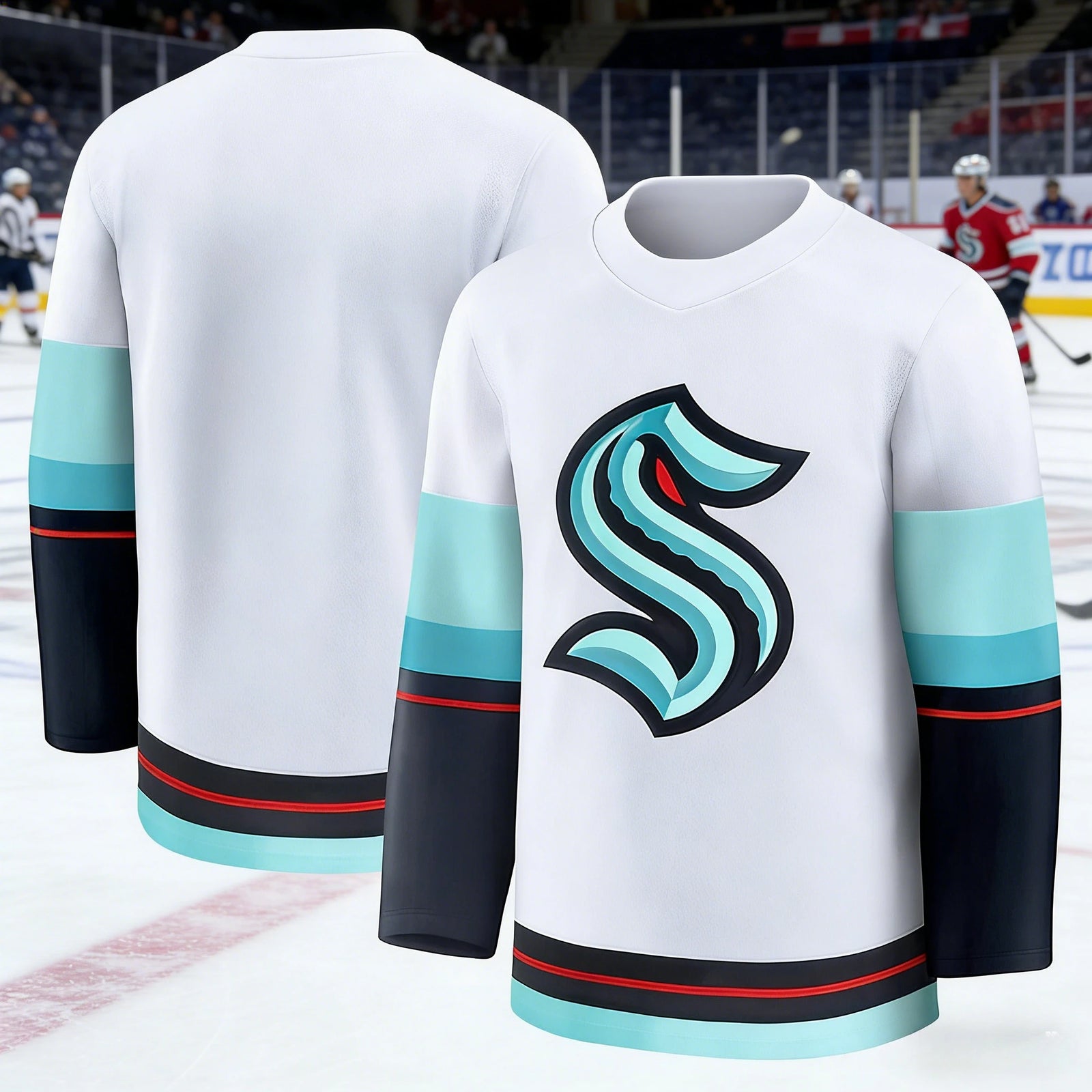 Long Sleeve Ice Hockey Sports Jersey with Contrast Stripe Design