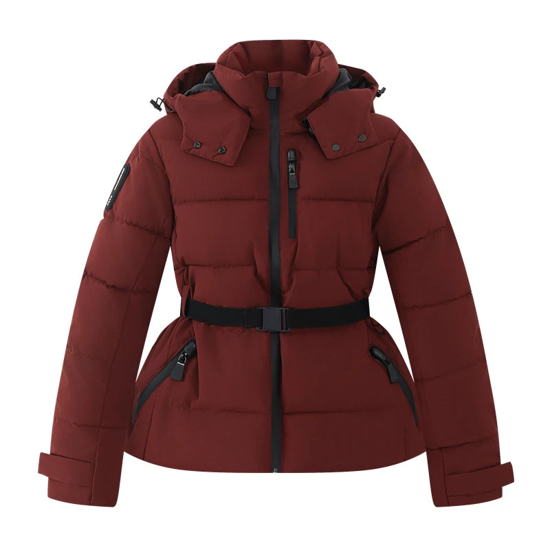 Women's Belted Hooded Quilted Jacket for Layered Outfits