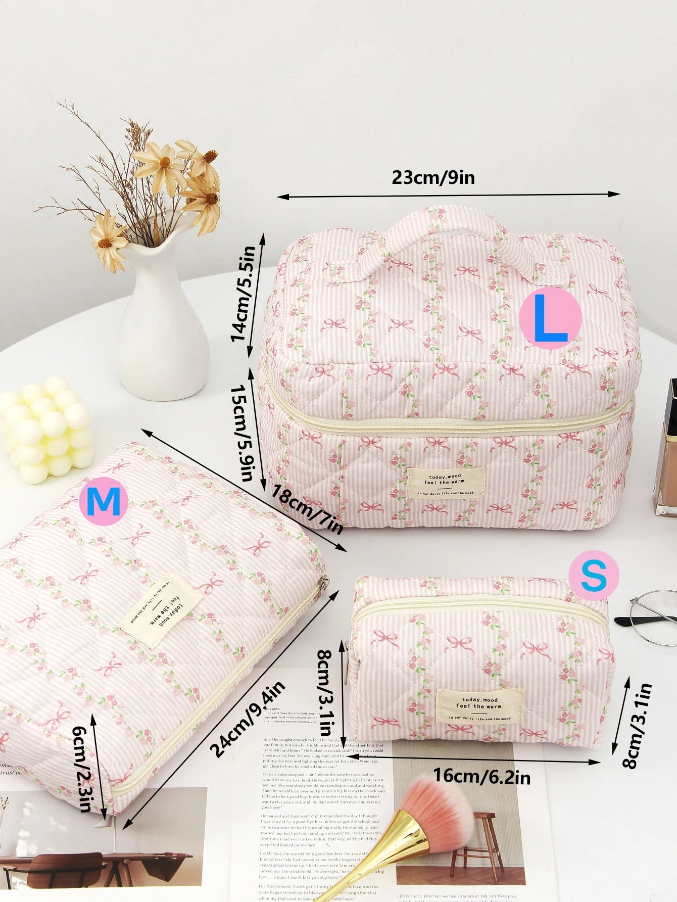 Printed Quilted Toiletry Bag with Zippered Size Options