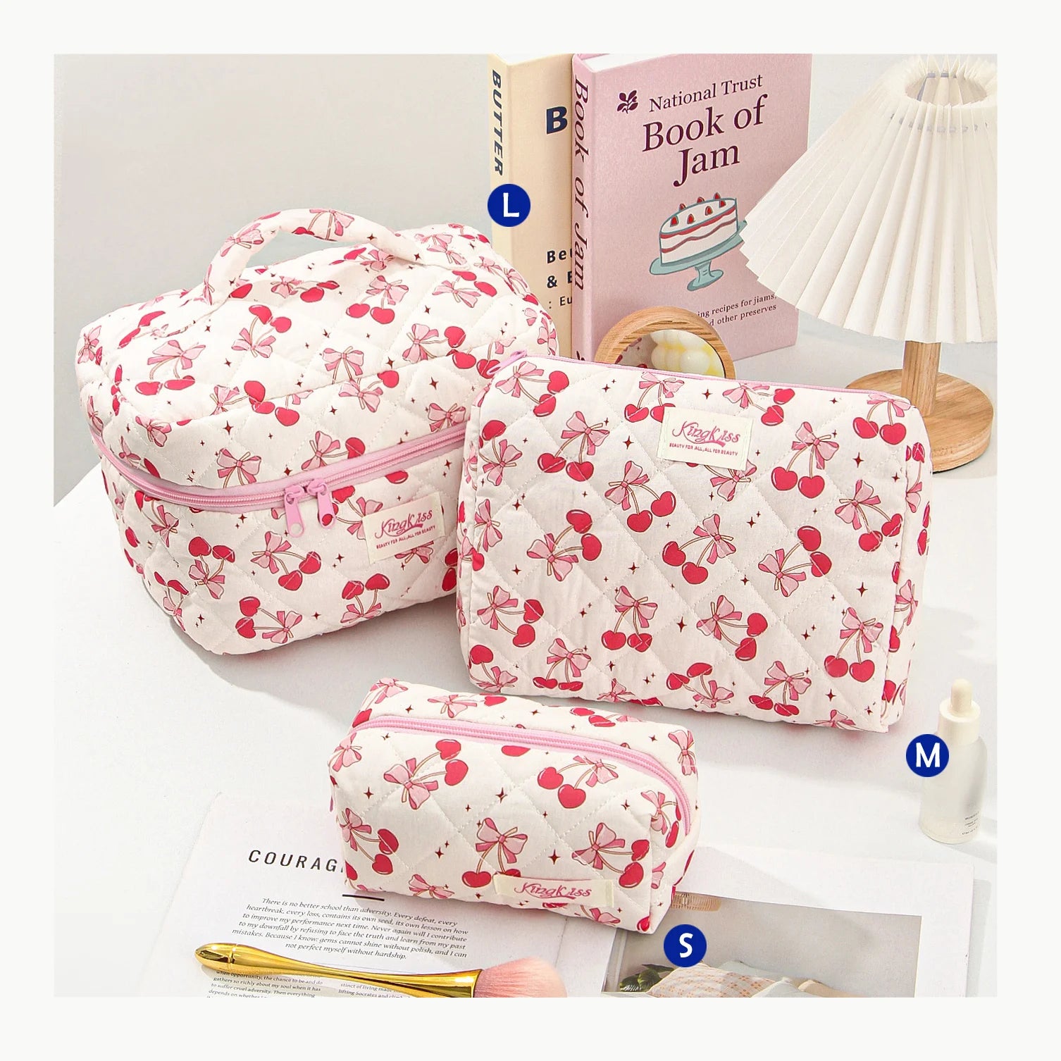 Printed Quilted Toiletry Bag with Zippered Size Options