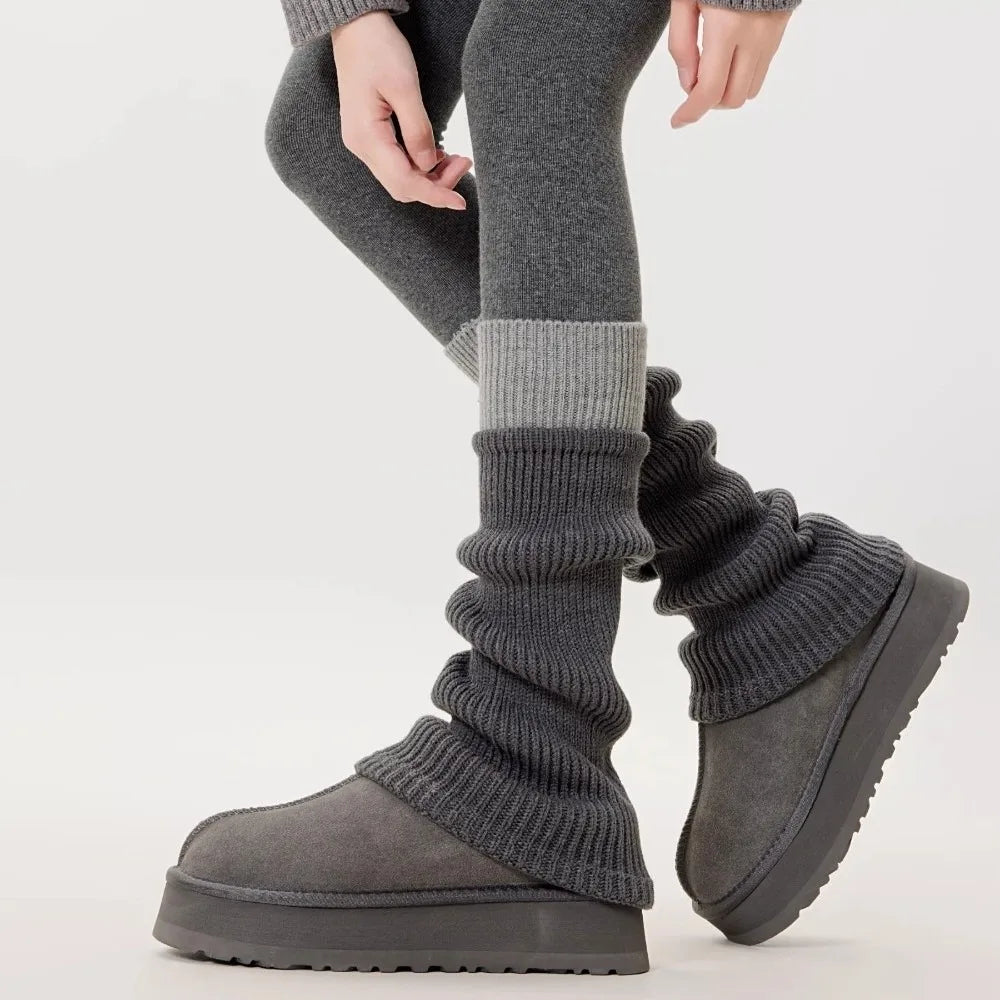 Color Block Ribbed Leg Warmers with Contrasting Wide Cuffs