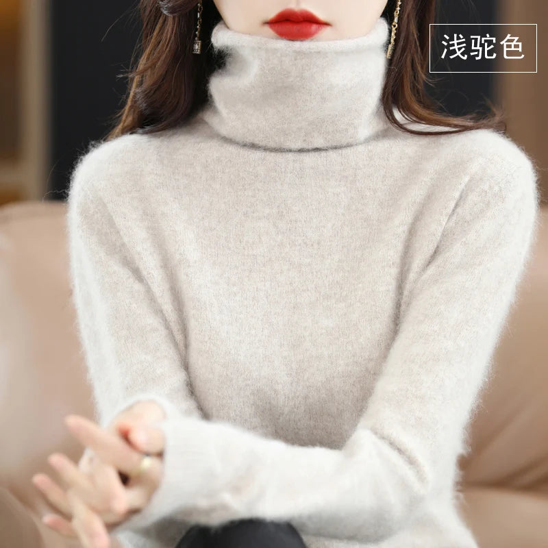 Women's Solid Long-Sleeve Turtleneck Loose Knit Pullover Sweater for Autumn Winter Outfits