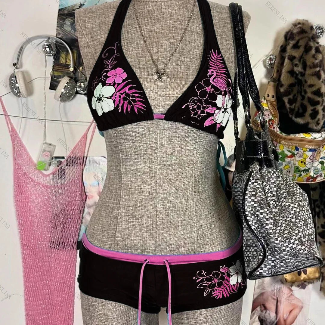 Printed Lace-Back Bikini