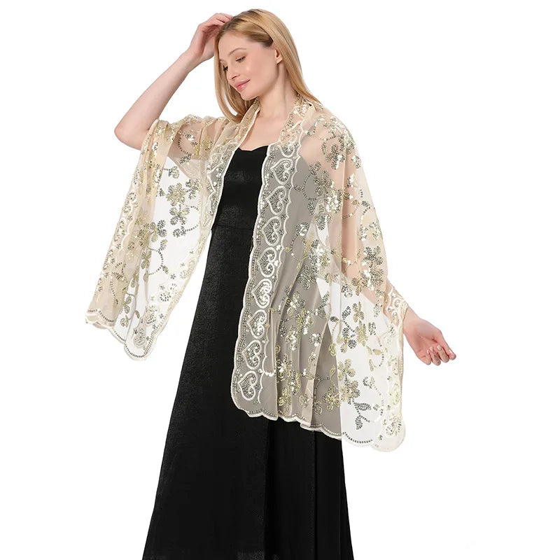 Floral Lace Fringed Wrap Scarf for Layering over Outfits