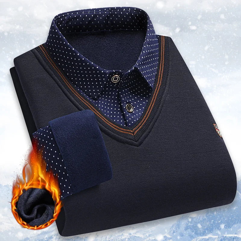Men's Layered Look Collared Long Sleeve Knit Sweater