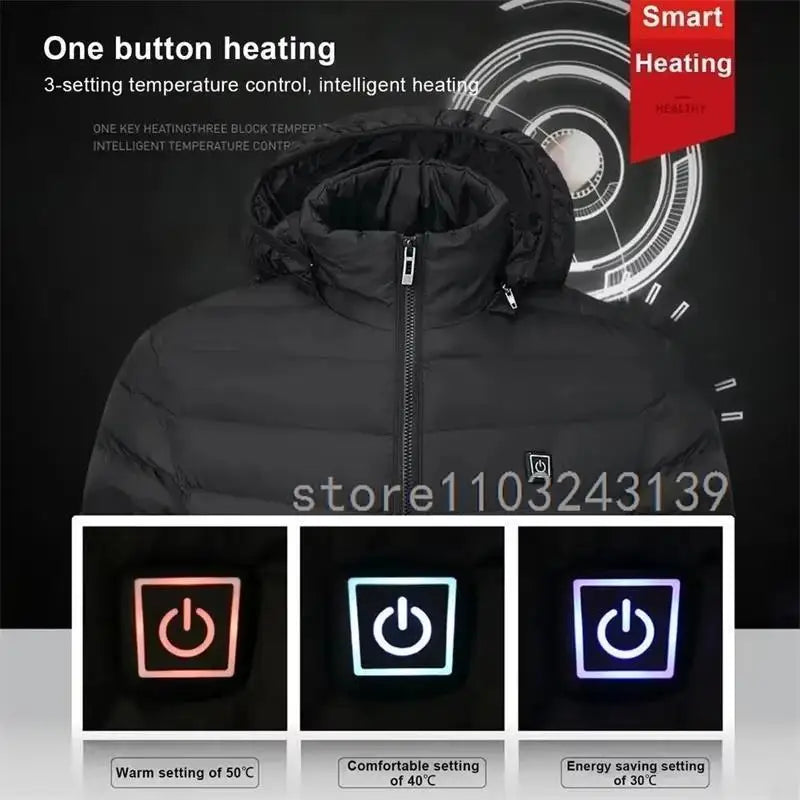 USB Heated Hooded Full Zip Long Sleeve Outdoor Jacket