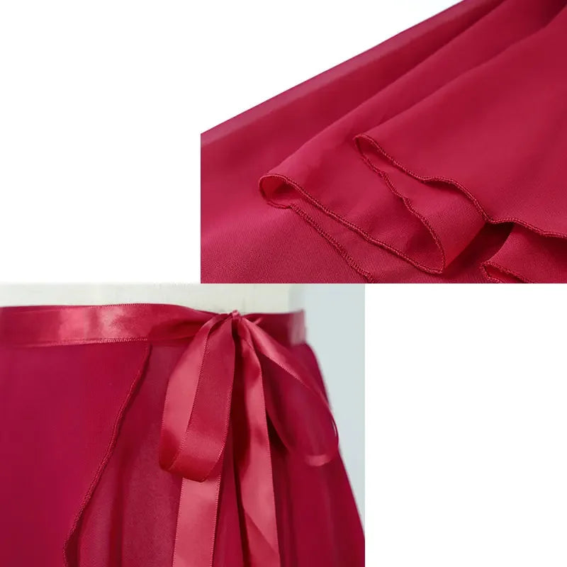 Women's Long Chiffon Ballet Wrap Skirt with Tie Waist Closure