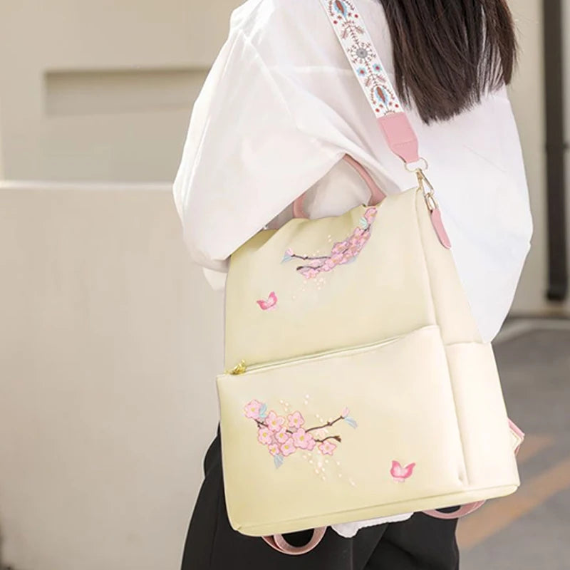 Floral Print Backpack with Rear Zipper Opening and Top Handle