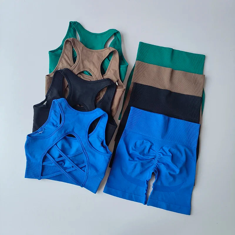 Women's Cross Back Bra And Shorts Yoga Set