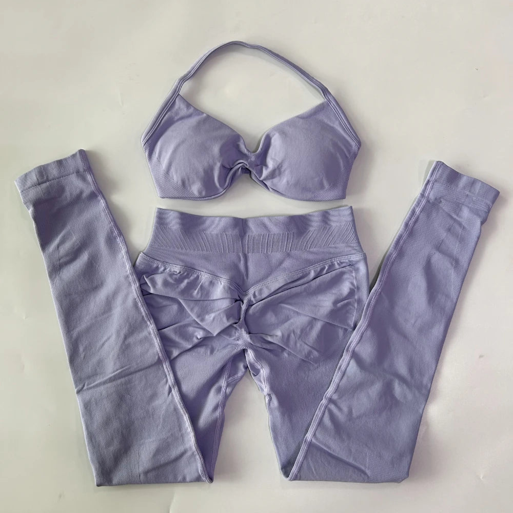 Women's Strappy Bra And Leggings Yoga Set For Workout Outfits