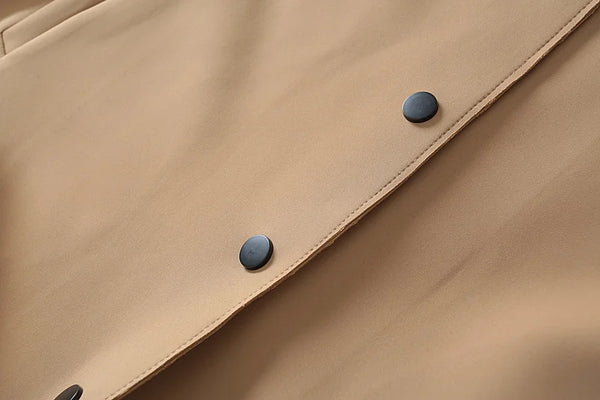 Simple French Fashion Light Luxury Windbreaker Mid Length Autumn Turn Down Collar Single Breasted Air Cotton Jackets Women