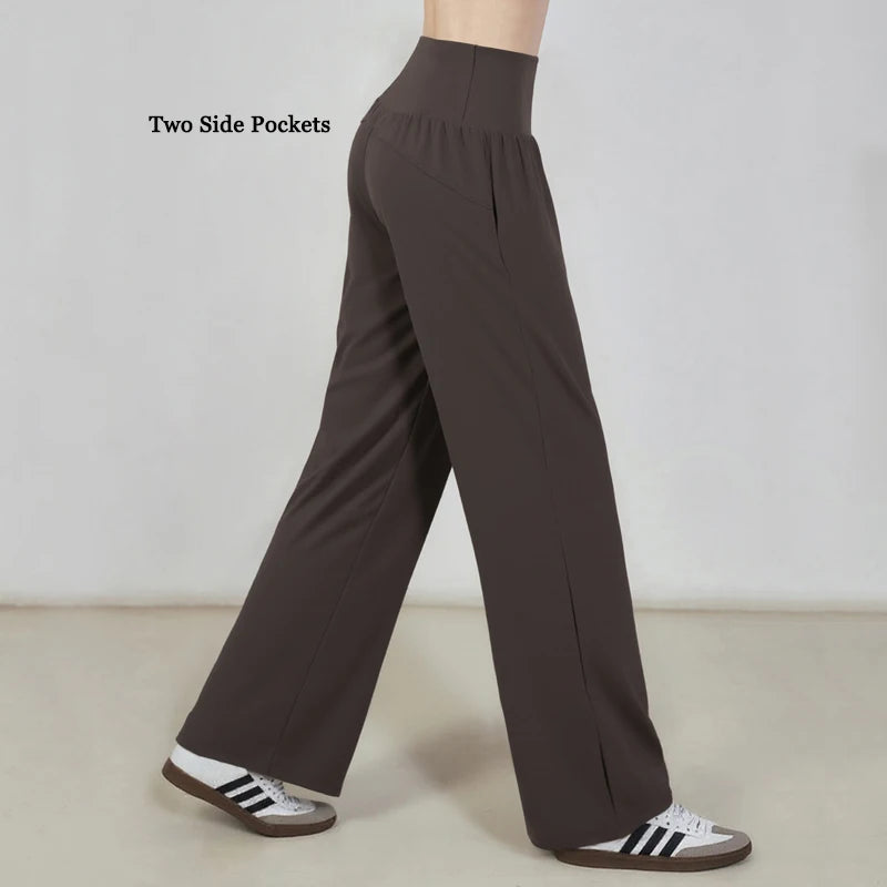 Women's High Waist Nylon Blend Wide Leg Pants for Yoga and Lounge Outfits