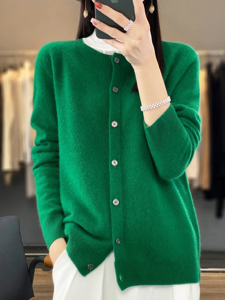 Women's Crew Neck Button Front Cardigan Casual Knit Layer