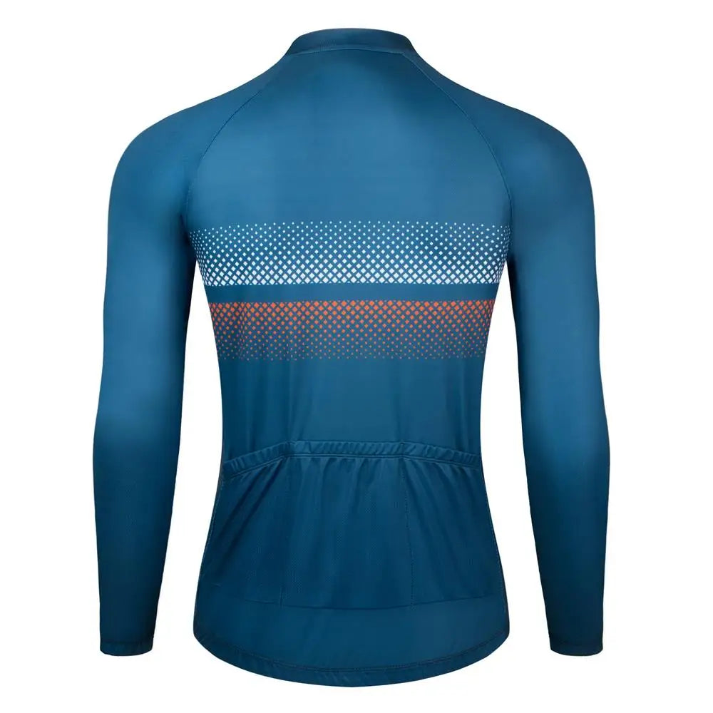 Long Sleeve Full-Zip Cycling Jersey with Stripes and Rear Pockets