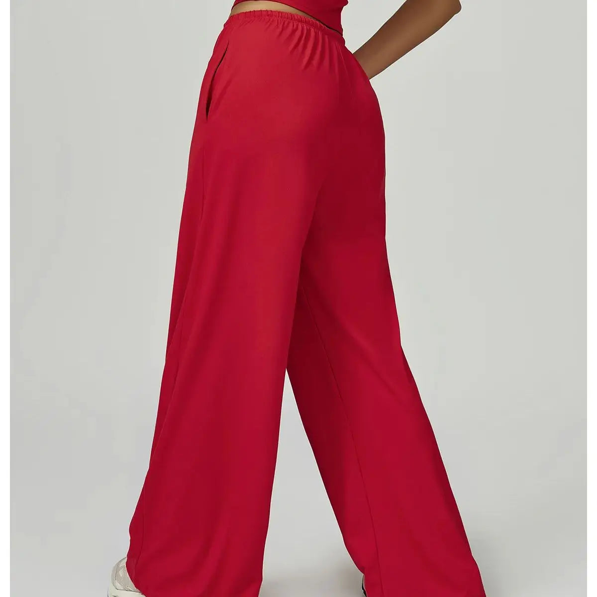 Women's Drawstring Waist Polyester Blend Palazzo Pants with Loose Wide Legs