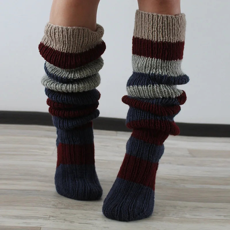 Multicolor Striped Knit Socks with Long Footed Shape
