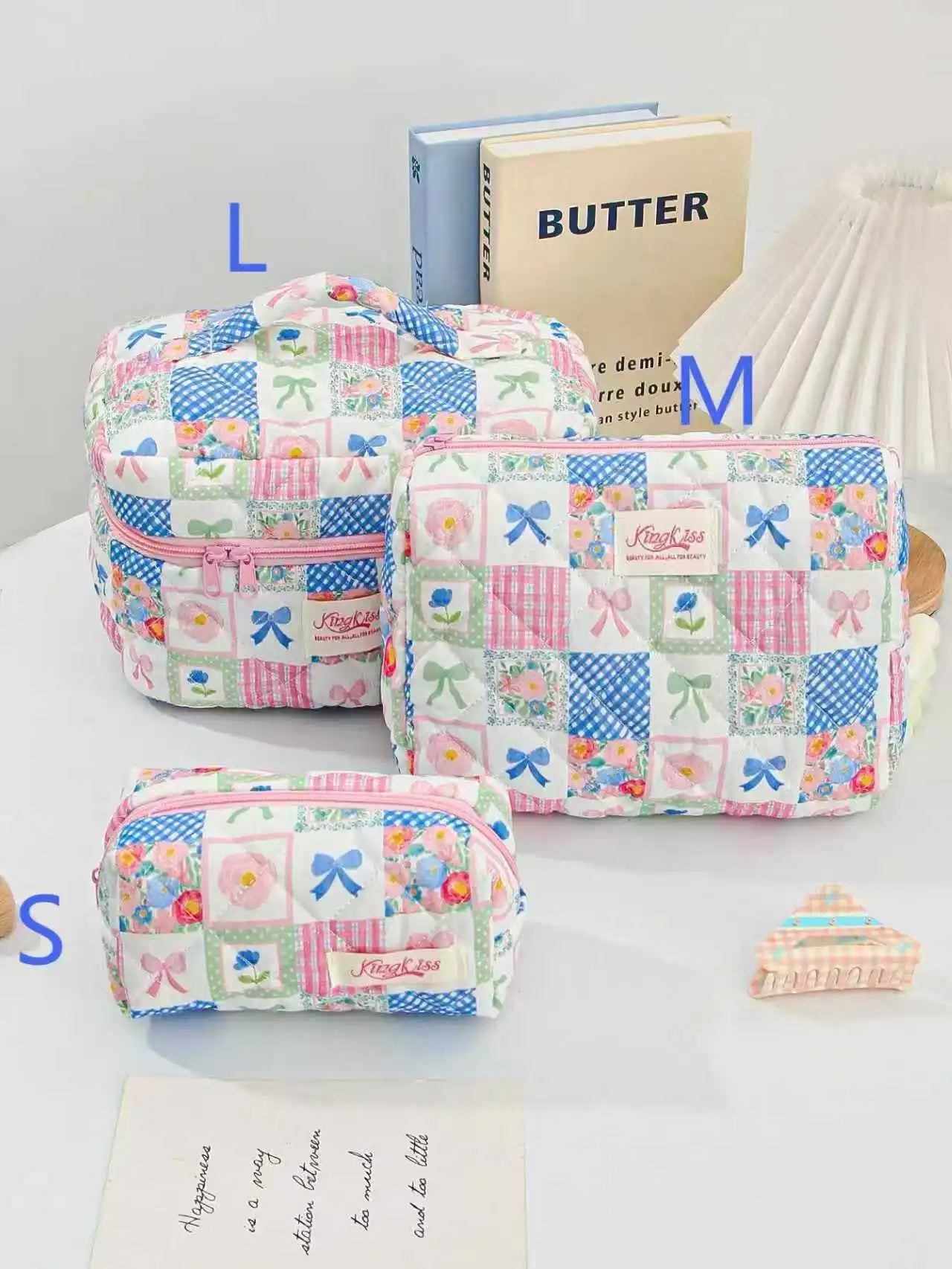 Printed Quilted Toiletry Bag with Zippered Size Options