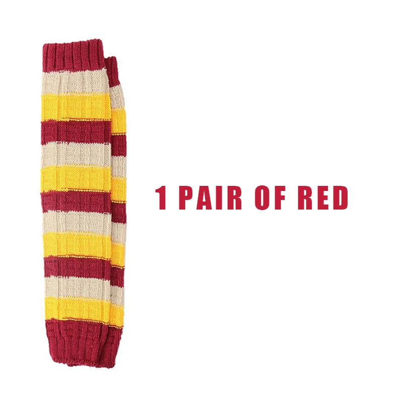 Striped Knit Calf Leg Warmers with Stirrup Foot Shape