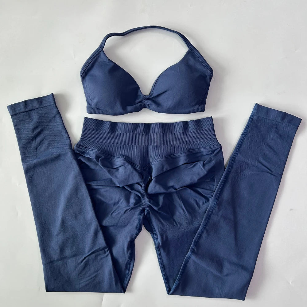 Women's Strappy Bra And Leggings Yoga Set For Workout Outfits