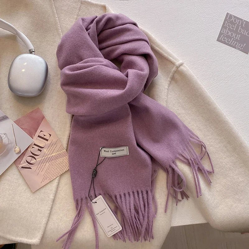Solid Long Fringed Scarf for Draped Neck Styling