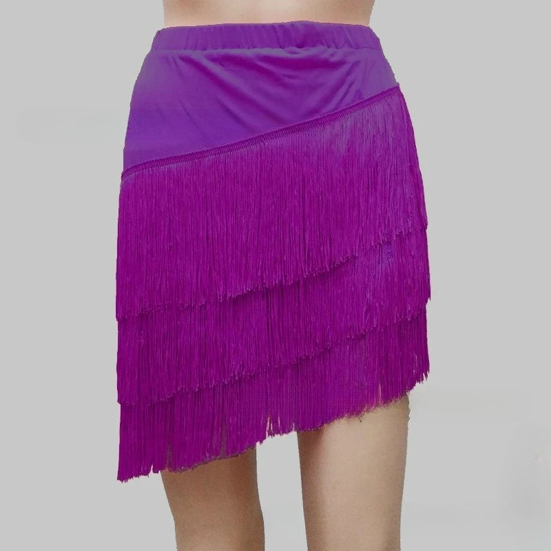 Women's Layered Fringe Latin Dance Skirt for Ballroom Practice Outfits