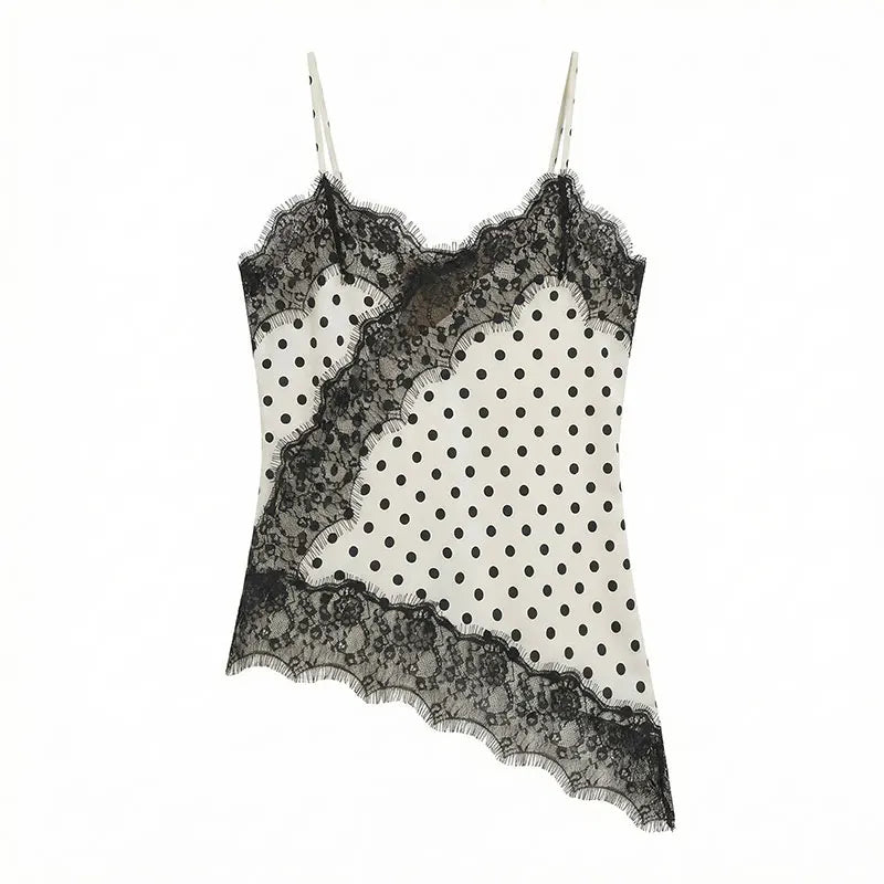 Women's Asymmetric Lace Trim Polyester Camisole with an Open Back