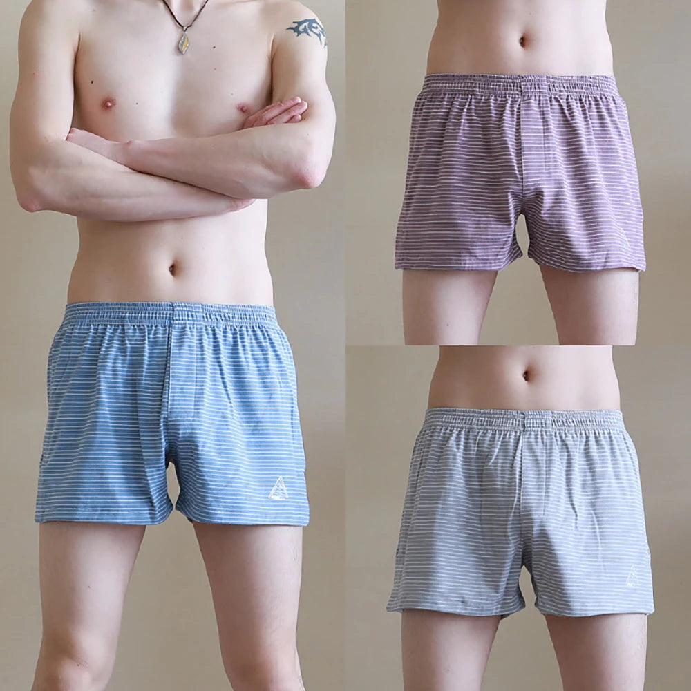 Men's Striped Elastic Waist Boxer Style Sleep Shorts