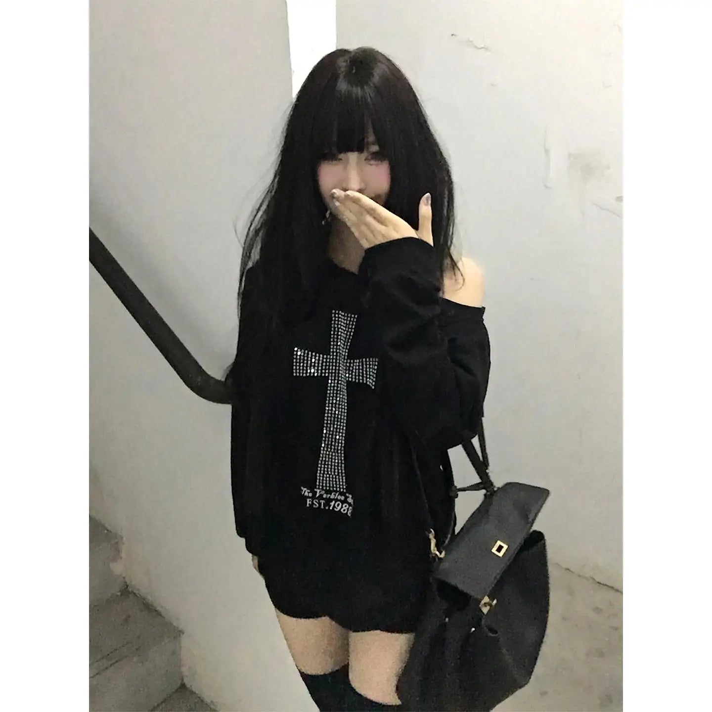 Cross Graphic Off Shoulder Long Sleeve Casual Pullover Sweatshirt