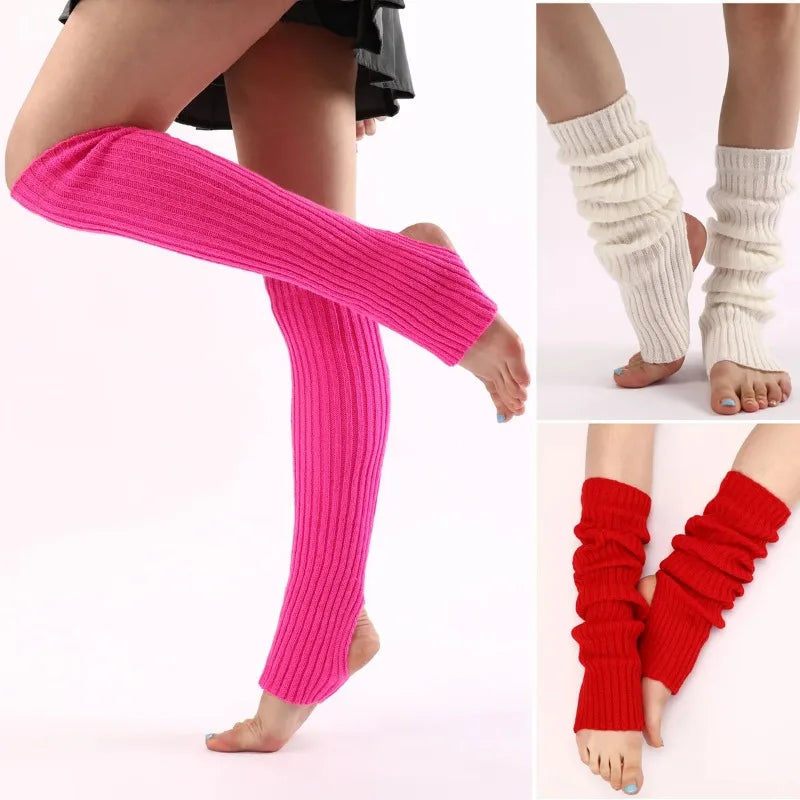 Colorful Long Ribbed Leg Warmers with Stirrup Foot Shape