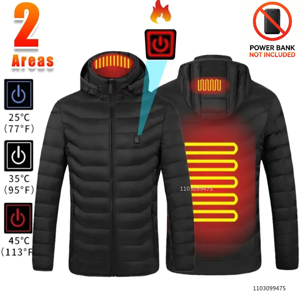 USB Heated Hooded Full Zip Long Sleeve Outdoor Jacket