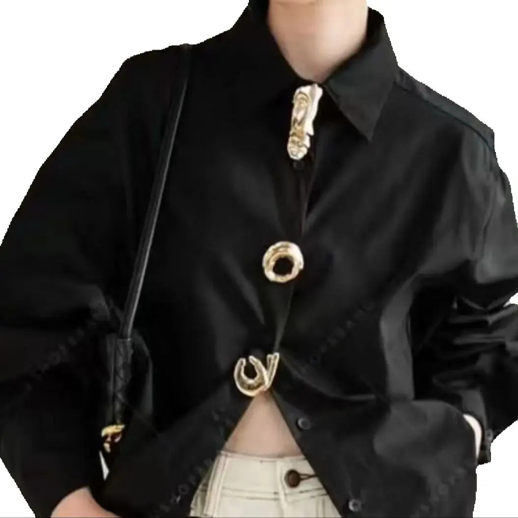 Women's Shirt with Decorative Buttons and Rolled Sleeves