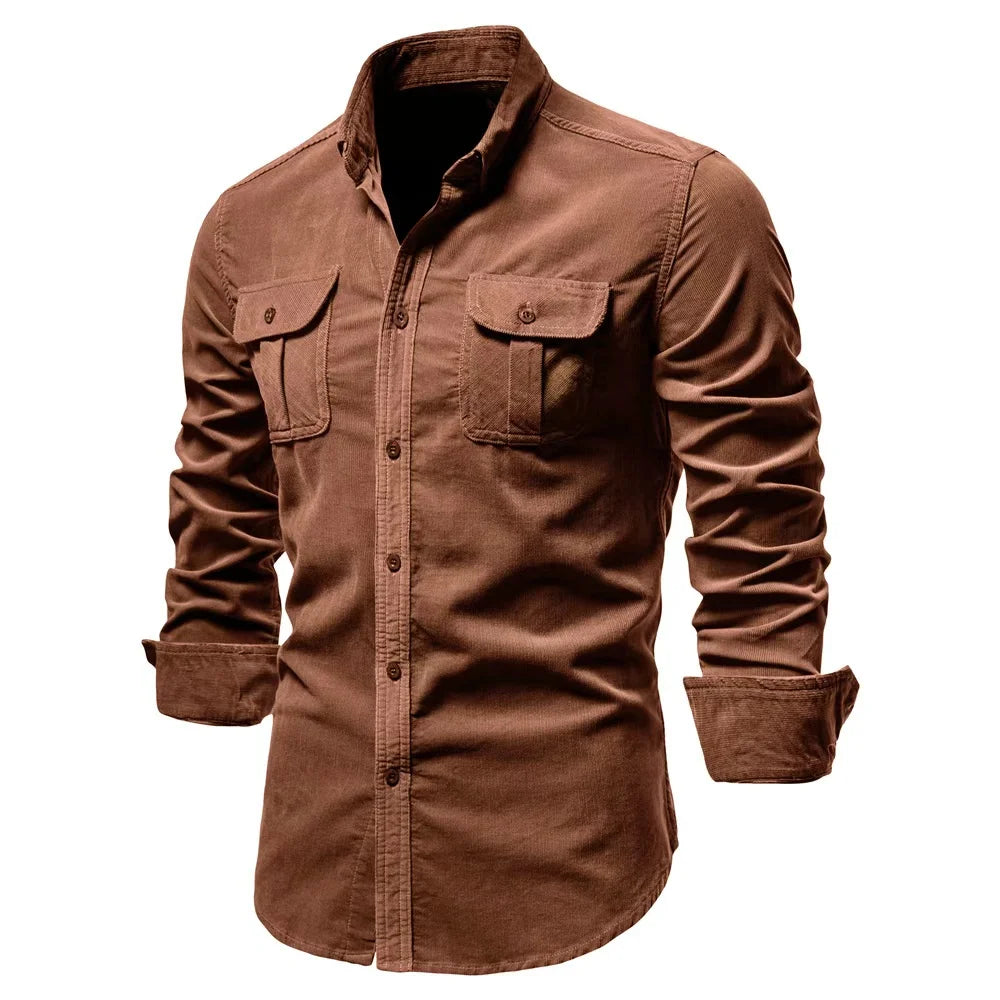Men's Cotton Long-Sleeve Button-Front Shirt