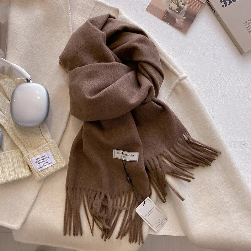Solid Long Fringed Scarf for Draped Neck Styling