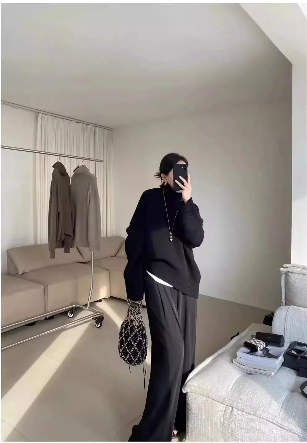 100% pure cashmere sweater for women high-neck sweater loose and thickened silhouette sweater