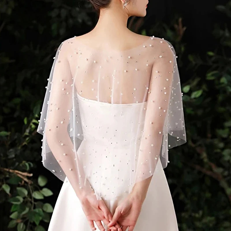 Pearl Beaded Sheer Capelet for Layering over Dresses and Tops