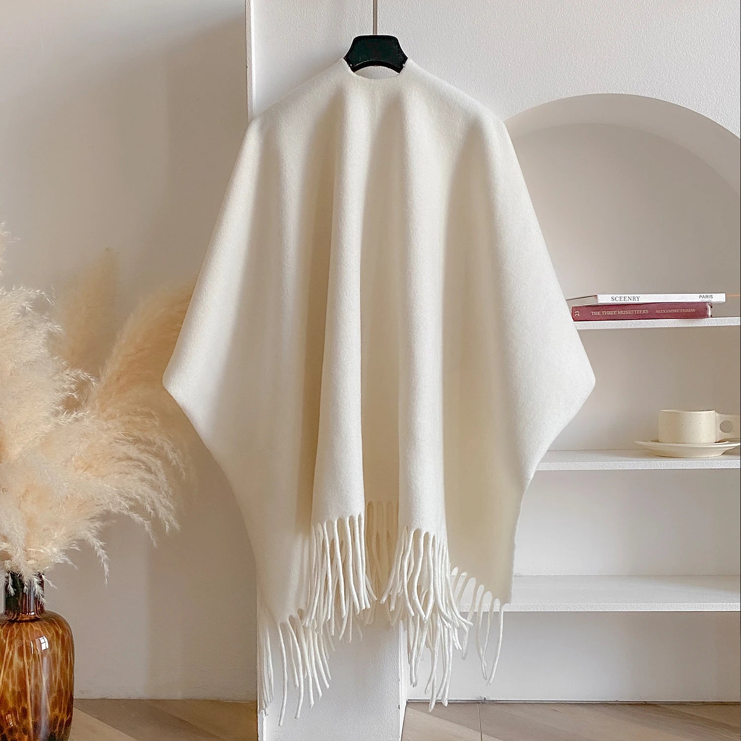Solid Fringed Wrap Scarf for Layering over Outfits