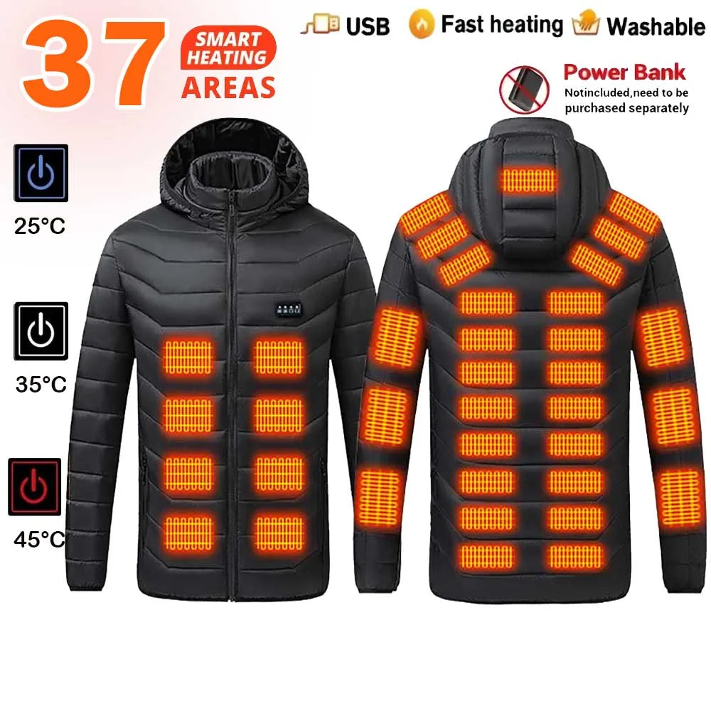 USB Heated Hooded Full Zip Long Sleeve Outdoor Jacket