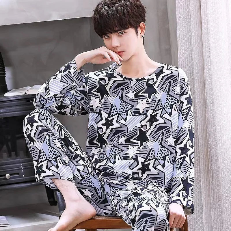 Men's Graphic Long Sleeve Crew Neck Top and Pants Pajama Set