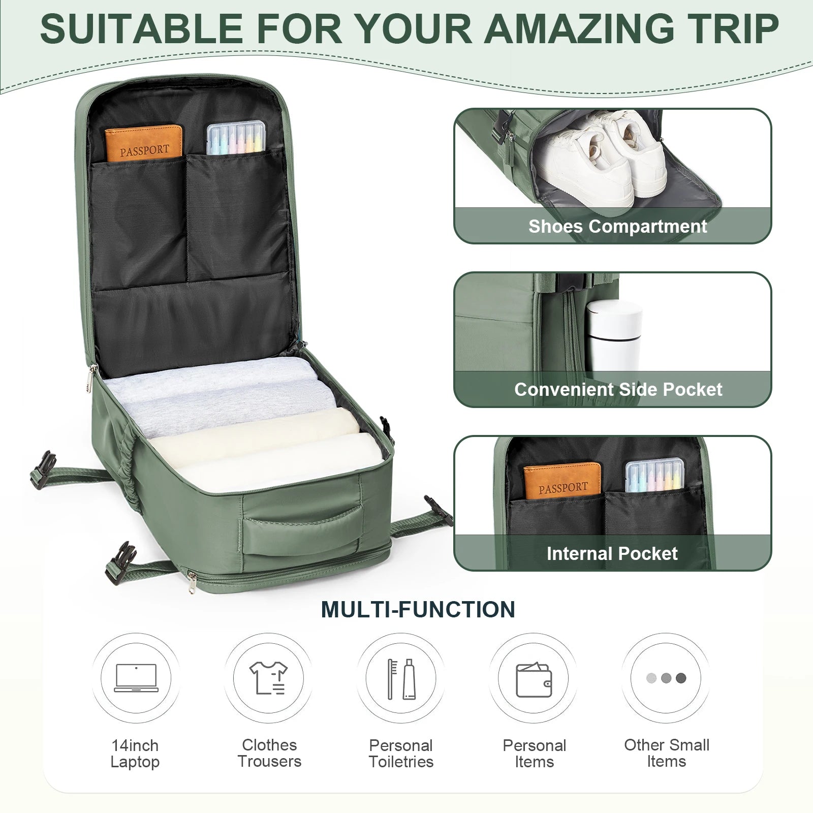 Rectangular Travel Backpack with Front Opening and Shoulder Straps