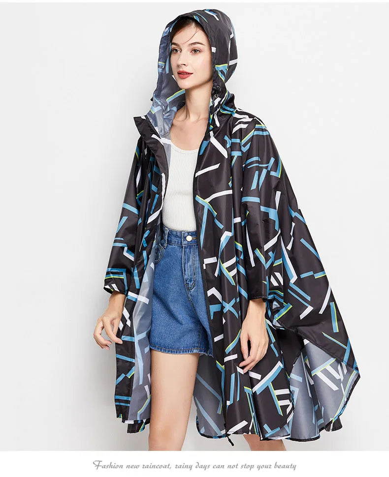 Hooded Printed Poncho for Layering over Tops and Dresses