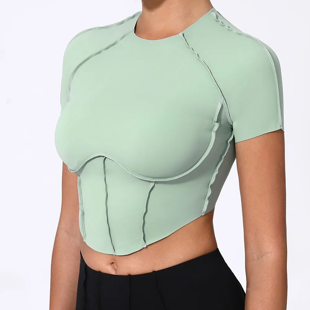 Women's Panelled Short-Sleeve Workout Crop Top