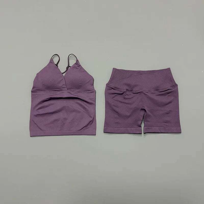 Women's Twist Front Tank And Shorts Yoga Set
