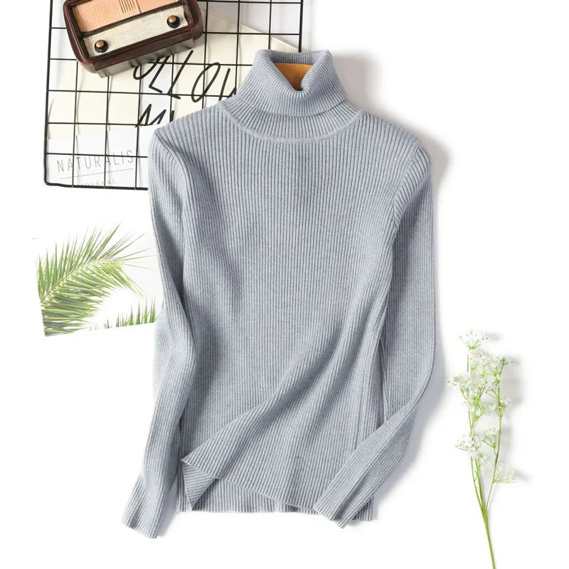 Women's Ribbed Mock Neck Long Sleeve Sweater Casual Knit Layer