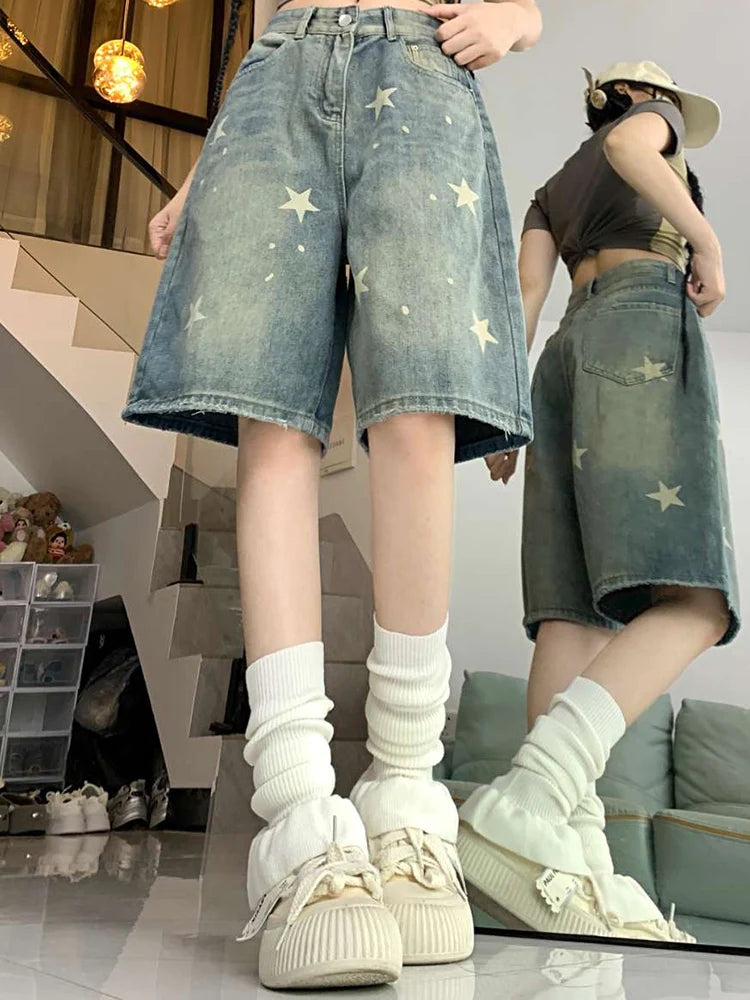 Women's Star Knee Denim Casual Denim Shorts For Everyday Outfits