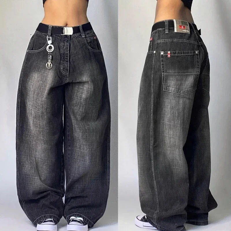 Women's Washed Black Wide Leg Denim Jeans For Everyday Outfits